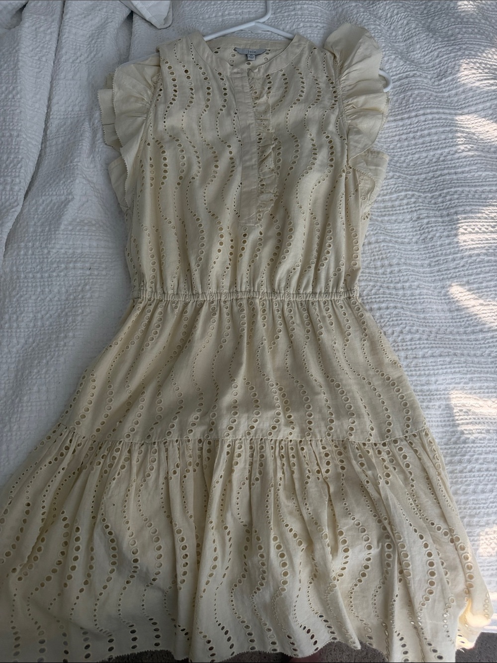 Joie Cream Eyelet Ruffle-Sleeve Casual Dress